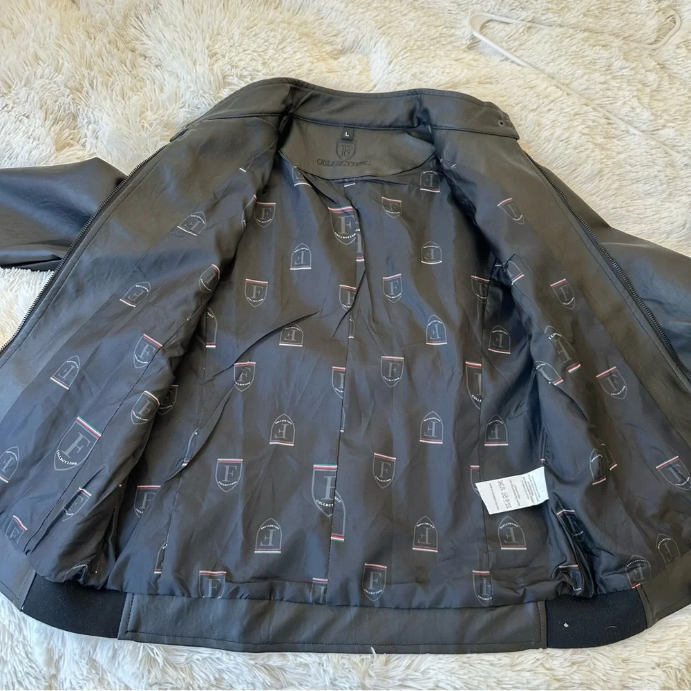 Ferrari F Collection Men’s Faux Leather Moto Jacket Black Full Zip Large NWT